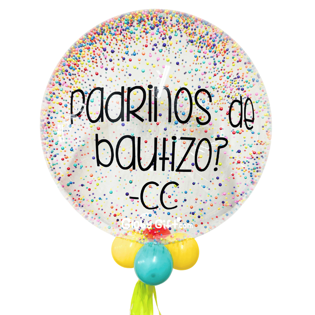 Globo bubbles burbuja con bolitas de unicel perlitas personalizado con vinil servicio a domicilio en Monterrey