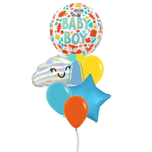 Bouquet ramillete de globos bebé recién nacido maternidad es niño. Servicio a domicilio en Monterrey.