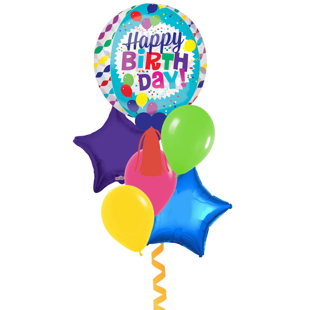 Ramillete bouquet de globos de cumpleaños. Servicio a domicilio en Monterrey.