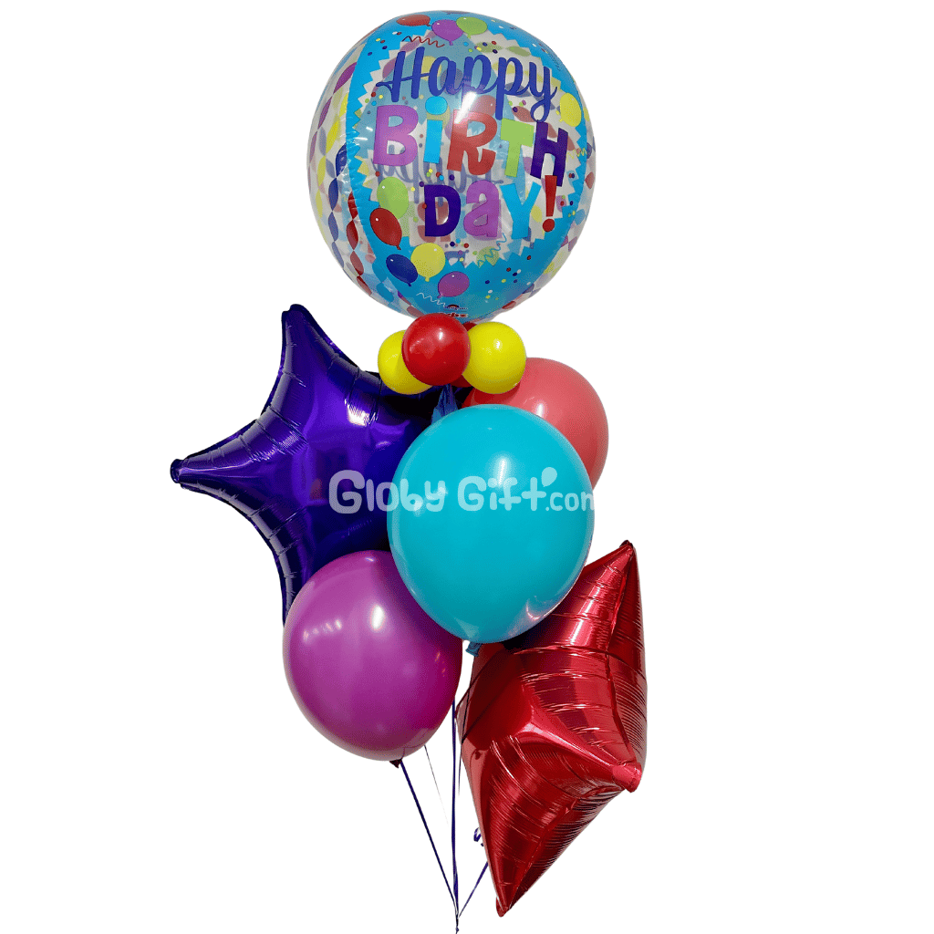 Bouquet ramillete arreglo de globos de cumpleaños. Servicio a domicilio en Monterrey.