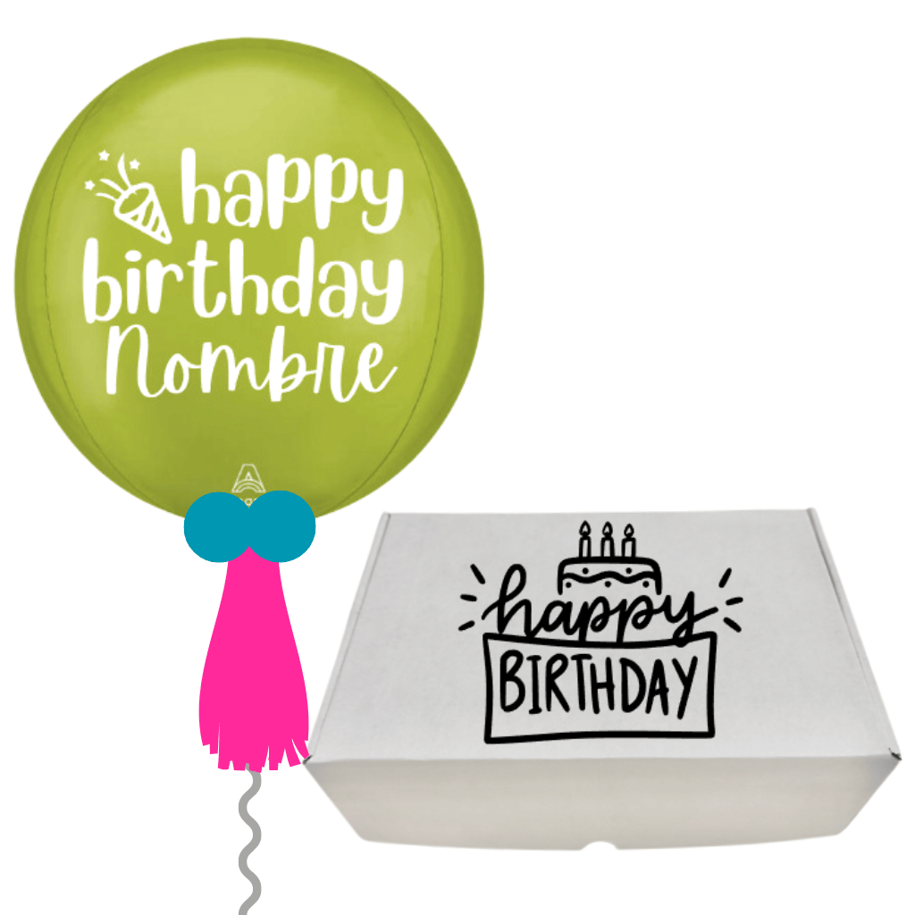 Giftbox caja de regalo personalizada cumpleaños con dulces y botanas. Con globo personalizado. Servicio a domicilio en Monterrey.