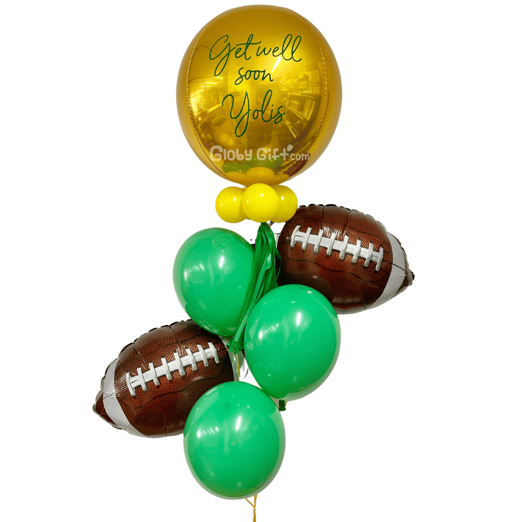 Bouquet ramillete arreglo de globos futbol americano NFL globo personalizado. Servicio a domicilio en Monterrey.