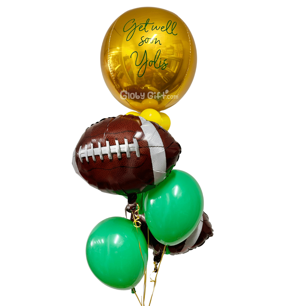 Bouquet ramillete arreglo de globos futbol americano NFL globo personalizado. Servicio a domicilio en Monterrey.