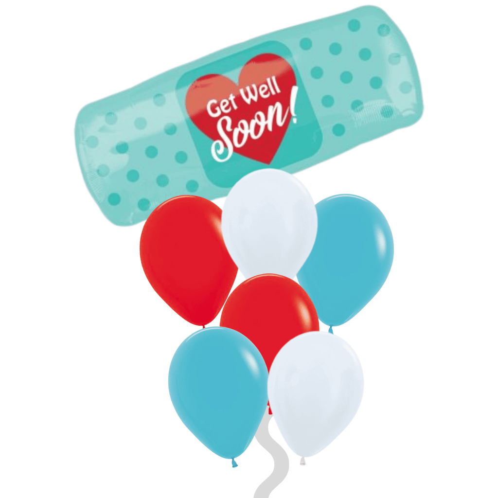 Arreglo de globos bouquet ramillete para hospital recupérate pronto alíviate pronto que te mejores. Servicio a domicilio en Monterrey.