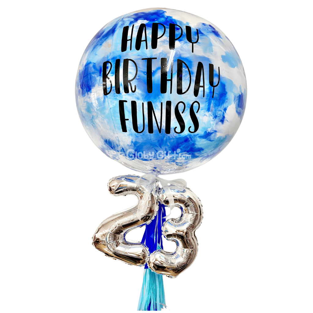 Bouquet ramillete arreglo de globos burbuja personalizado con números. Servicio a domicilio en Monterrey.