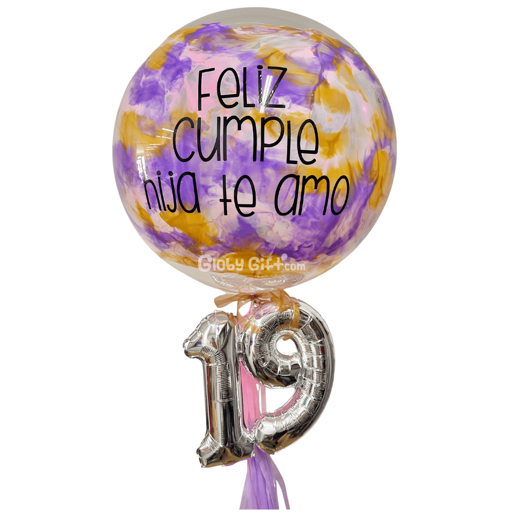 Bouquet ramillete arreglo de globos burbuja personalizado con números. Servicio a domicilio en Monterrey.