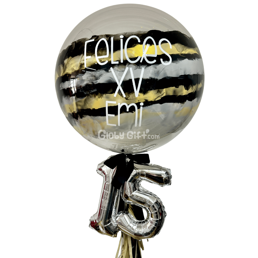 Bouquet ramillete arreglo de globos burbuja personalizado con números. Servicio a domicilio en Monterrey.