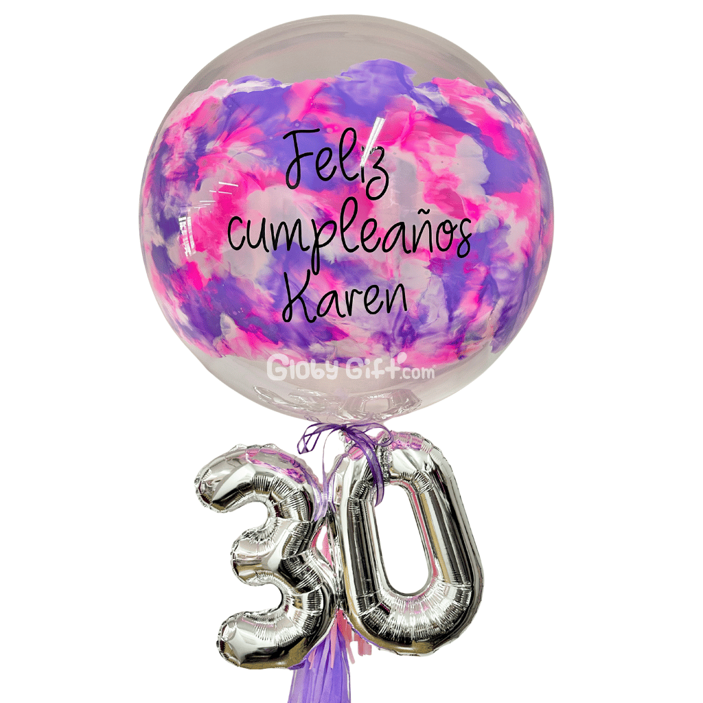 Bouquet ramillete arreglo de globos burbuja personalizado con números. Servicio a domicilio en Monterrey.