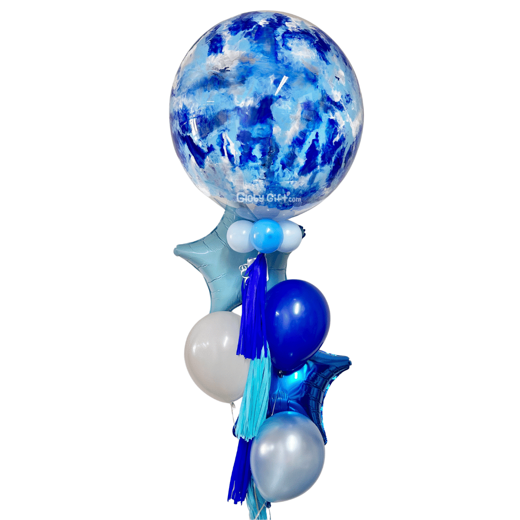 Arreglo de globos globo burbuja bebé recién nacido nacimiento personalizado con frase y pintura. Servicio a domicilio en Monterrey.