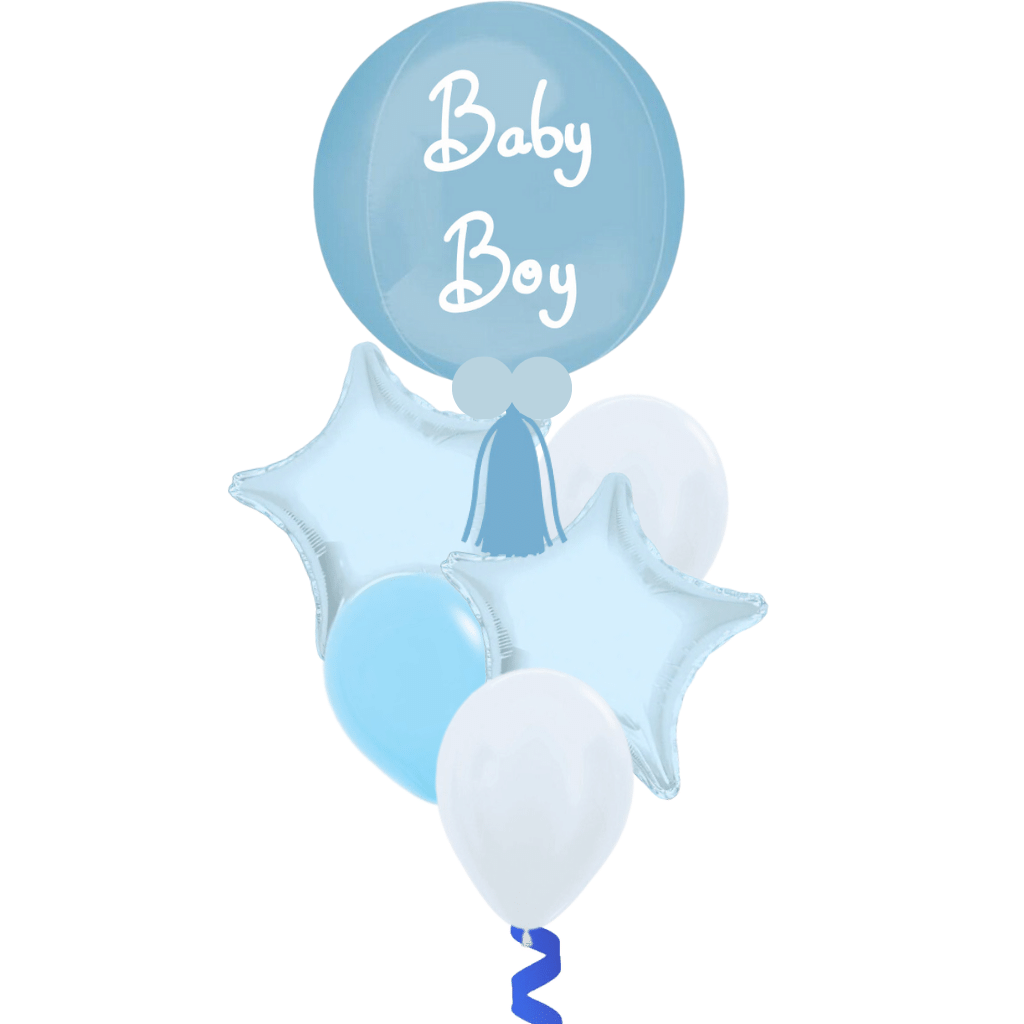 Bouquet ramillete arreglo de globos de maternidad niño. Servicio a domicilio en Monterrey.