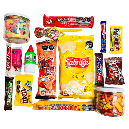 Giftbox caja personalizada con dulces chocolates botana tamarindos. Servicio a domicilio en Monterrey.