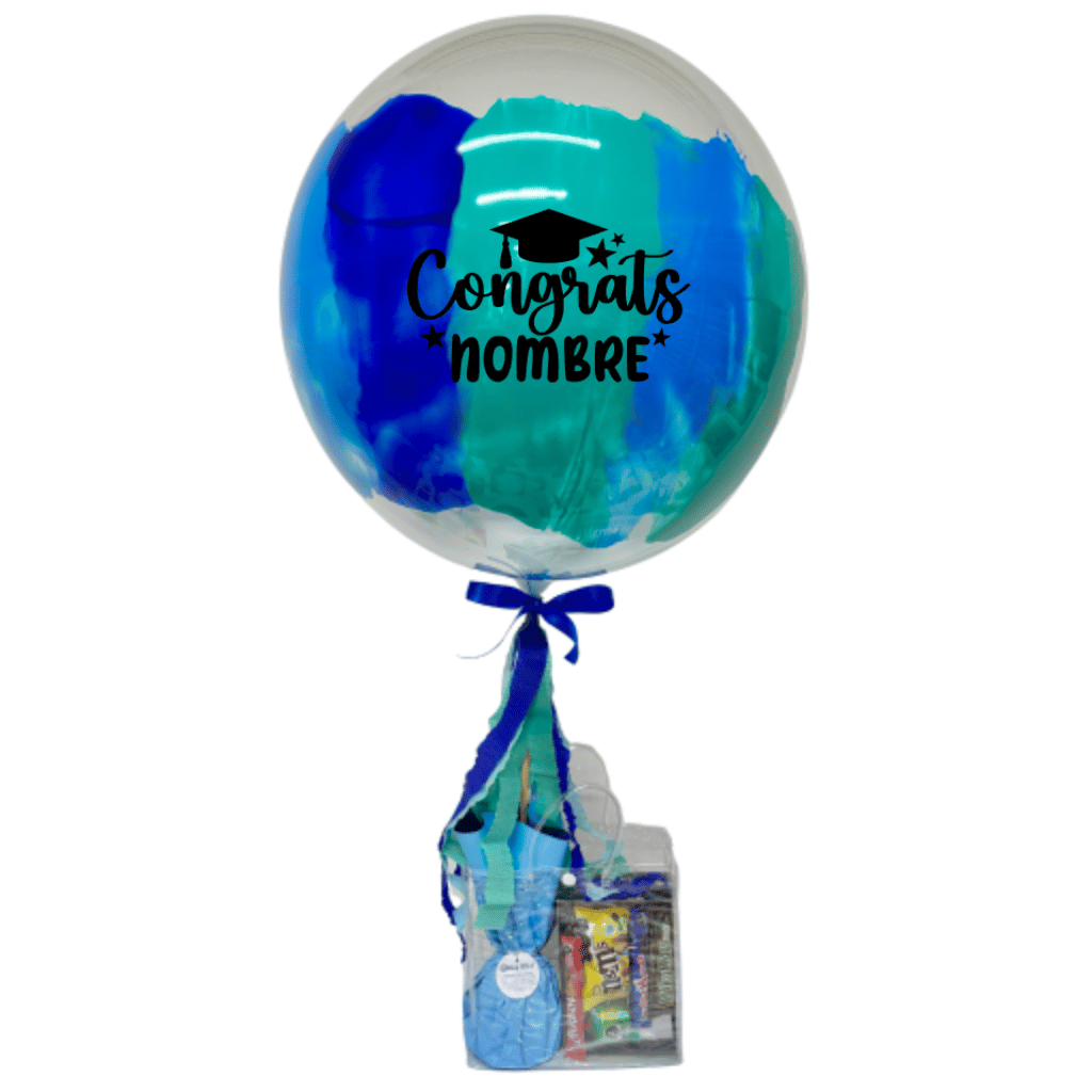 Globo burbuja personalizado de graduación con dulces. Servicio a domicilio en Monterrey. 
