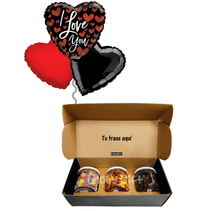 Regalos personalizados globos giftbox caja de regalo con dulces y botanas San Valentín 14 de febrero día del amor y de la amistad. Servicio a domicilio en Monterrey.