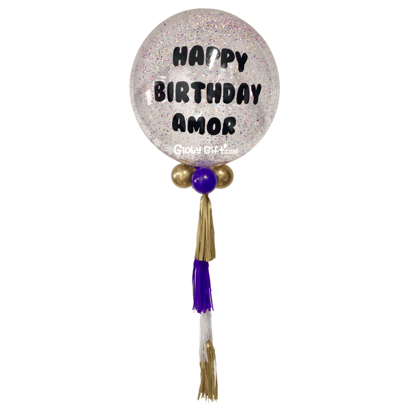 Globo bubbles burbuja con confeti personalizado con vinil servicio a domicilio en Monterrey
