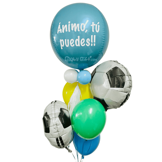 Bouquet ramillete arreglo de globos futbol football soccer globo personalizado. Servicio a domicilio en Monterrey.