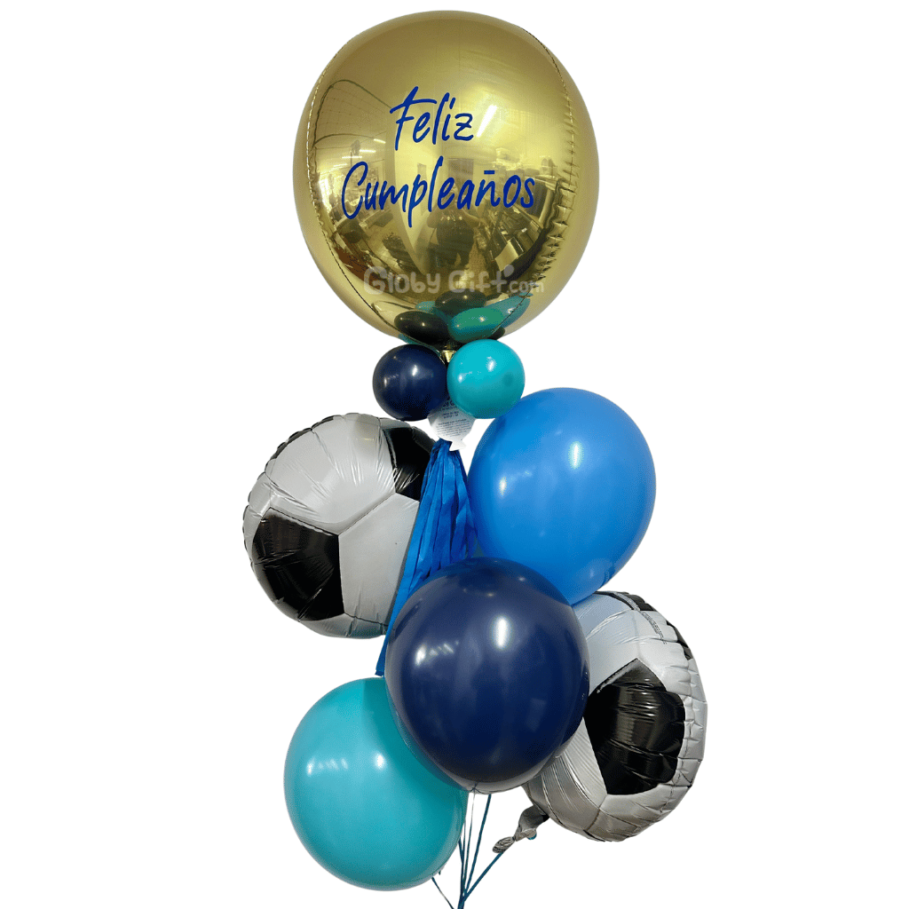 Bouquet ramillete arreglo de globos futbol football soccer globo personalizado. Servicio a domicilio en Monterrey.