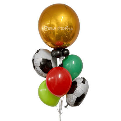 Bouquet ramillete arreglo de globos futbol football soccer globo personalizado. Servicio a domicilio en Monterrey.