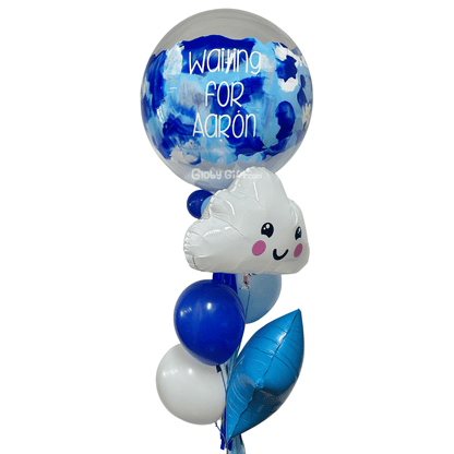 Arreglo de globos globo burbuja bebé recién nacido nacimiento personalizado con frase y pintura. Servicio a domicilio en Monterrey.