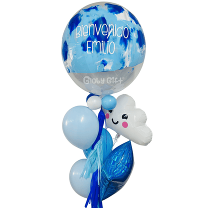 Arreglo de globos globo burbuja bebé recién nacido nacimiento personalizado con frase y pintura. Servicio a domicilio en Monterrey.