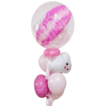 Arreglo de globos globo burbuja bebé recién nacido nacimiento personalizado con frase y pintura. Servicio a domicilio en Monterrey.
