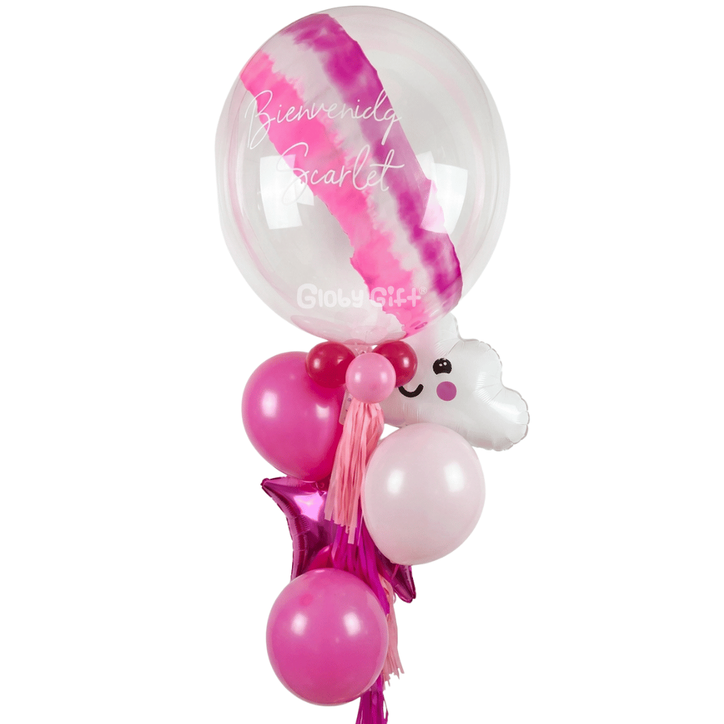 Arreglo de globos globo burbuja bebé recién nacido nacimiento personalizado con frase y pintura. Servicio a domicilio en Monterrey.