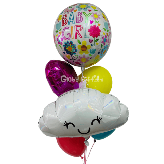 Bouquet ramillete de globos bebé recién nacida maternidad es niña. Servicio a domicilio en Monterrey. 