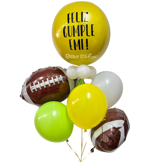 Bouquet ramillete arreglo de globos futbol americano NFL globo personalizado. Servicio a domicilio en Monterrey.