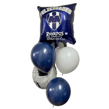 Bouquet arreglo ramillete globos Rayados club de futbol Monterrey. Envío a domicilio en Monterrey.