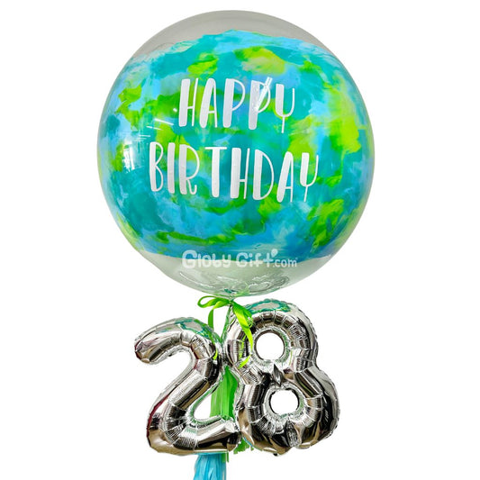 Bouquet ramillete arreglo de globos burbuja personalizado con números. Servicio a domicilio en Monterrey.