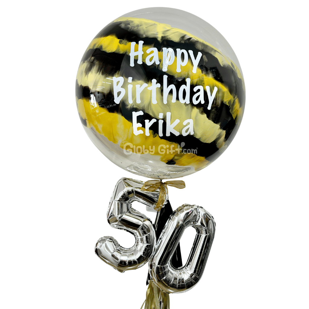 Bouquet ramillete arreglo de globos burbuja personalizado con números. Servicio a domicilio en Monterrey.