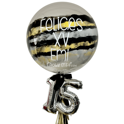 Bouquet ramillete arreglo de globos burbuja personalizado con números. Servicio a domicilio en Monterrey.