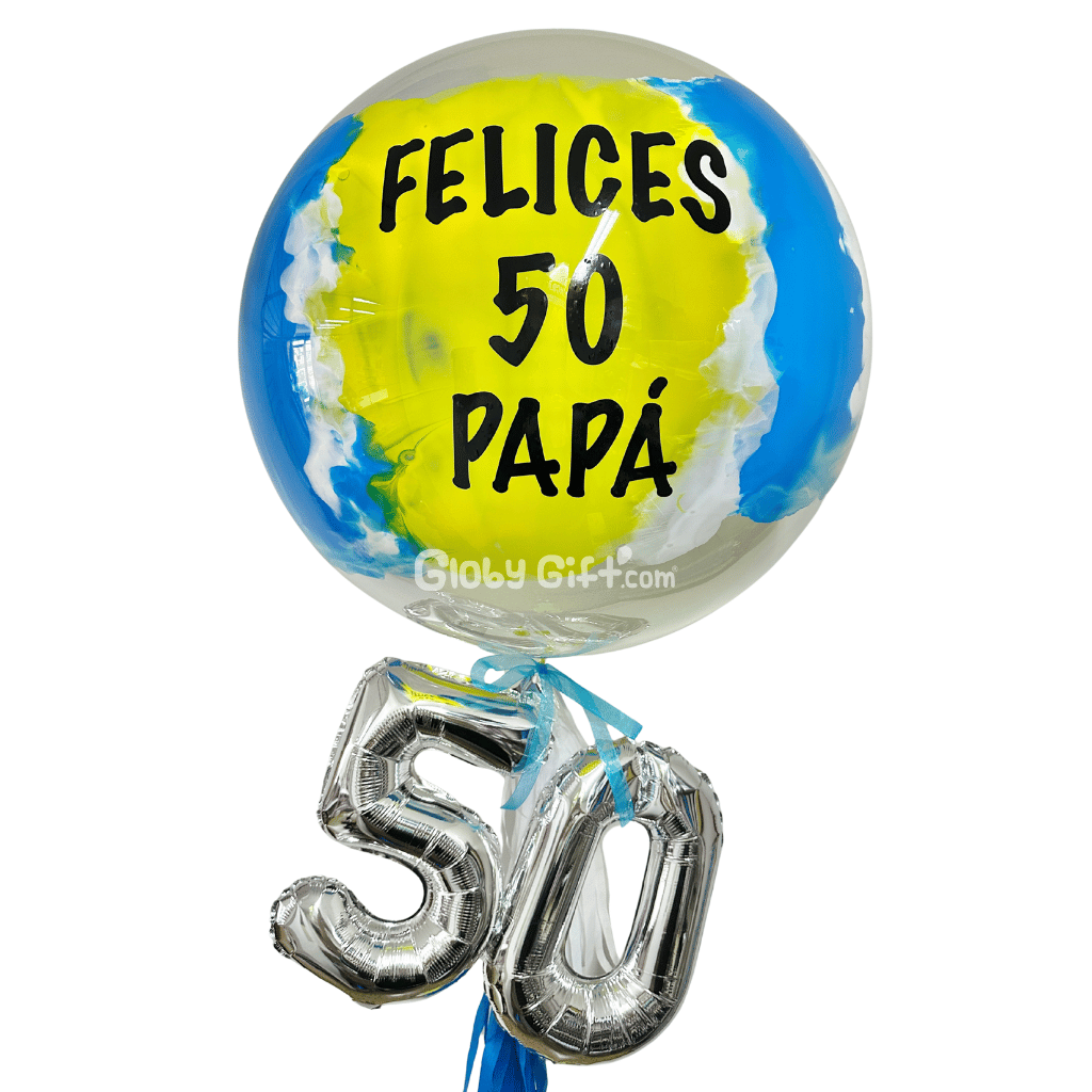 Bouquet ramillete arreglo de globos burbuja personalizado con números. Servicio a domicilio en Monterrey.