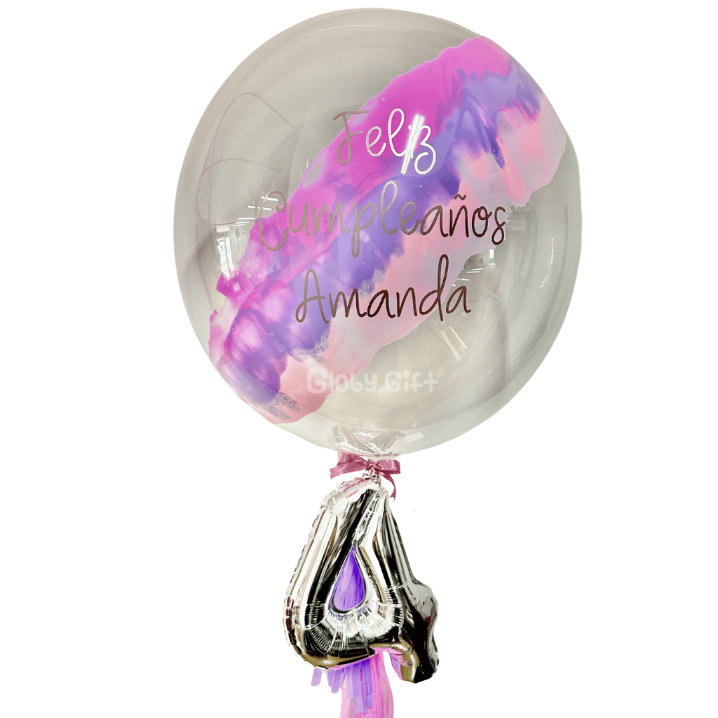 Bouquet ramillete arreglo de globos burbuja personalizado con números. Servicio a domicilio en Monterrey.