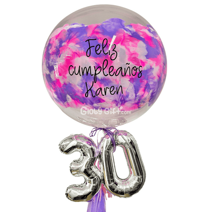 Bouquet ramillete arreglo de globos burbuja personalizado con números. Servicio a domicilio en Monterrey.