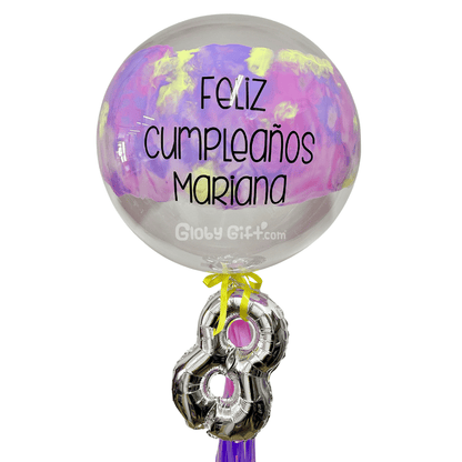Bouquet ramillete arreglo de globos burbuja personalizado con números. Servicio a domicilio en Monterrey.