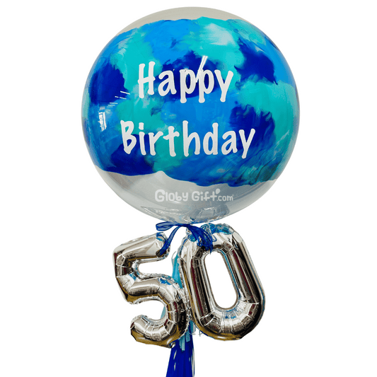 Bouquet ramillete arreglo de globos burbuja personalizado con números. Servicio a domicilio en Monterrey.