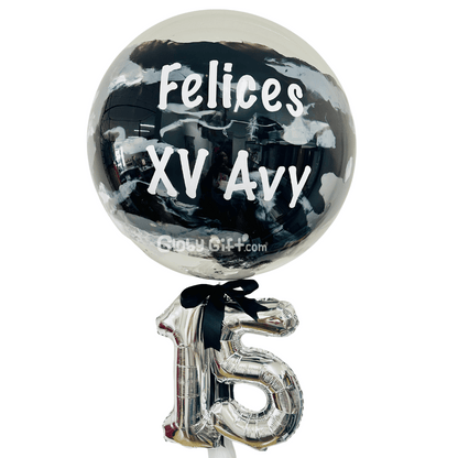 Bouquet ramillete arreglo de globos burbuja personalizado con números. Servicio a domicilio en Monterrey.