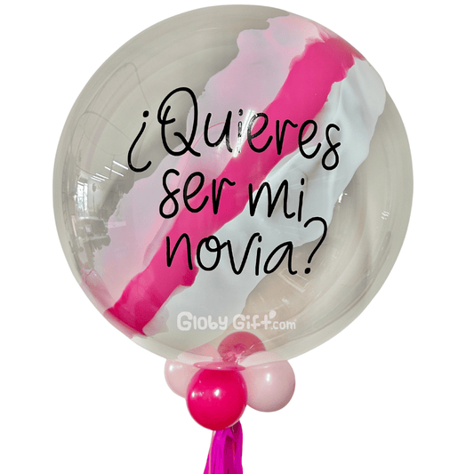 Globo bubbles burbuja con pintura personalizado con vinil quieres ser mi novia servicio a domicilio en Monterrey