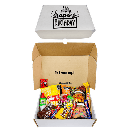 Giftbox caja personalizada con dulces chocolates botana tamarindos. Servicio a domicilio en Monterrey.