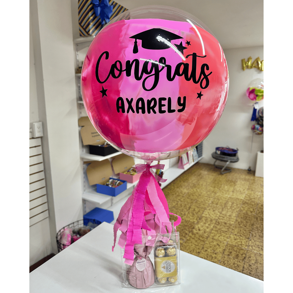 Globo burbuja personalizado de graduación con dulces. Servicio a domicilio en Monterrey. 