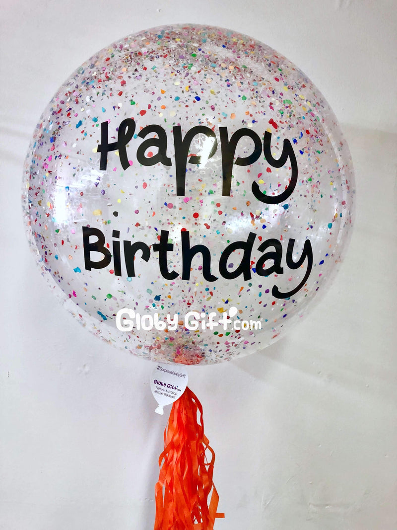 Globo bubbles burbuja con confeti personalizado con vinil servicio a domicilio en Monterrey