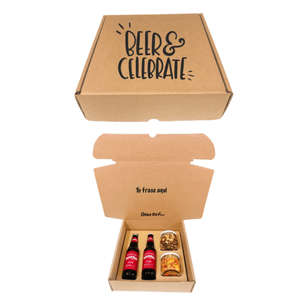Giftbox caja personalizada cerveza artesanal y botanas. Servicio a domicilio en Monterrey. 