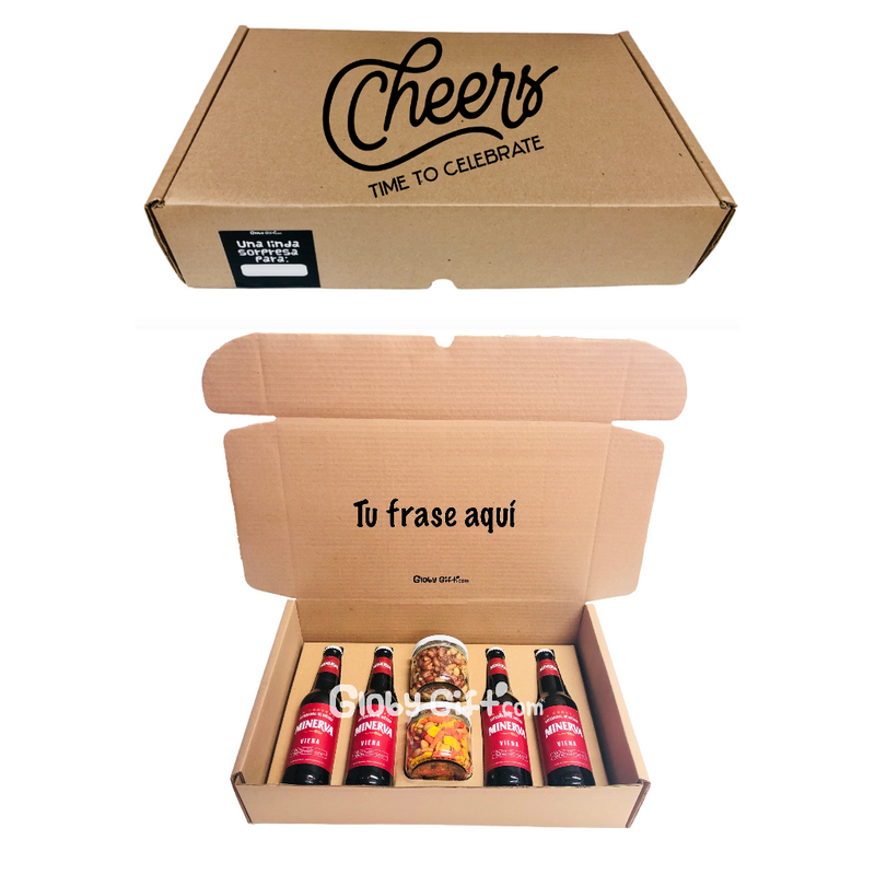 Giftbox caja personalizada con cerveza artesanal y botanas. Servicio a domicilio en Monterrey.