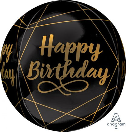 Globo metálico orbz esfera de cumpleaños negro elegante. Servicio a domicilio en Monterrey. 