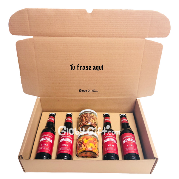 Giftbox caja personalizada con cerveza artesanal y botanas. Servicio a domicilio en Monterrey.