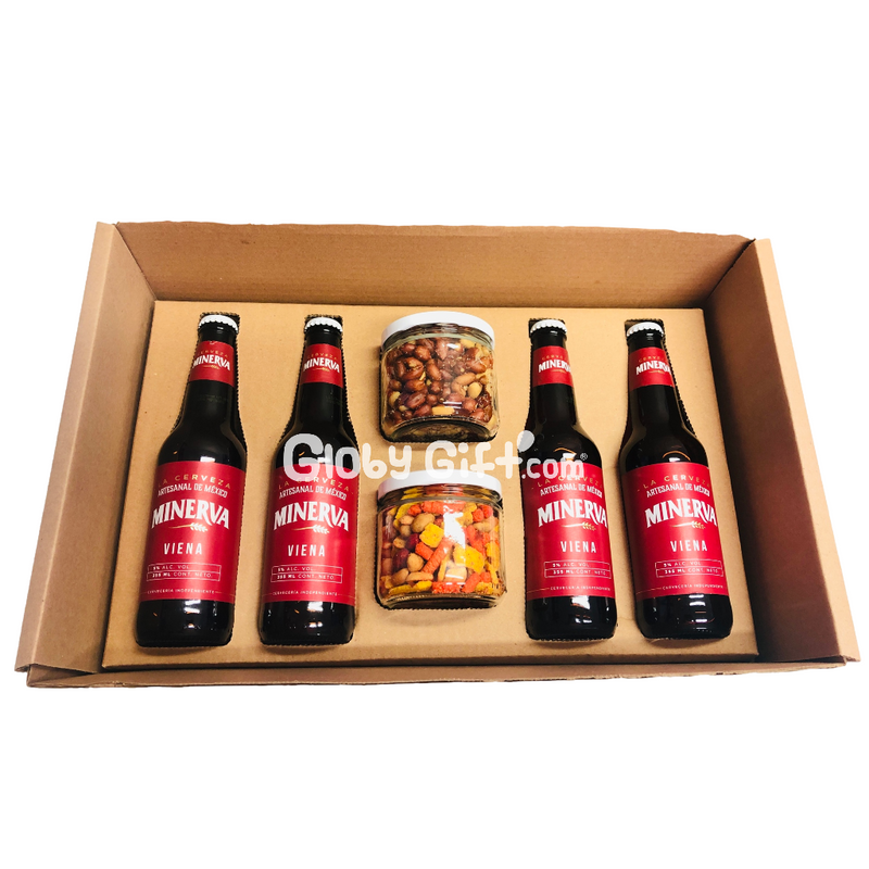 Giftbox caja personalizada con cerveza artesanal y botanas. Servicio a domicilio en Monterrey.