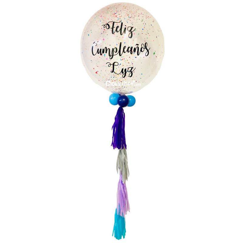 Globo bubbles burbuja con confeti personalizado con vinil servicio a domicilio en Monterrey